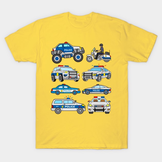 Cop Cars Motorcycle Police Patrol Car Design for Boys Girls Men Women T-Shirt by samshirts